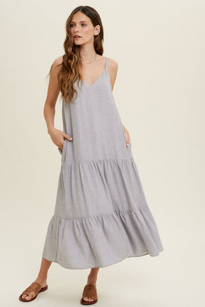 Seersucker Striped Midi Dress
