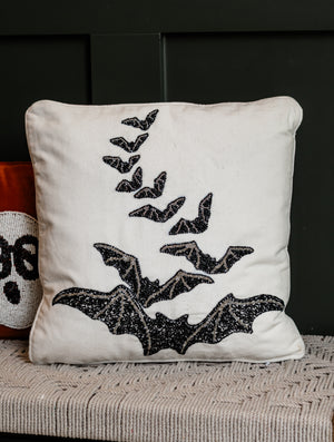 Beaded Bats Halloween Pillow