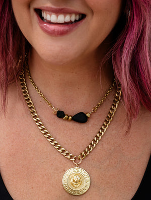 Rachel Nathan Embossed Lion of Courage & Curb Necklace