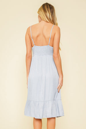 Denim Keyhole Drawstring Dress