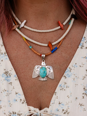 Gather Goods Sterling Silver Thunderbird & Coral Necklace