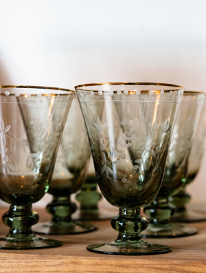 Etched Sage Wine Glass