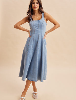 Washed Denim Midi Tank Dress