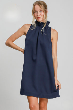Noelle Ruffled Bow-Navy Dress