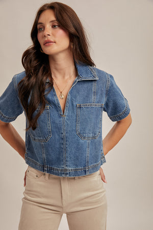 Pre-Order | Delilah Boxed Denim Top