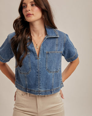 Pre-Order | Delilah Boxed Denim Top