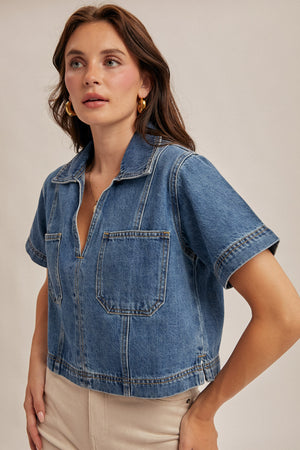 Pre-Order | Delilah Boxed Denim Top