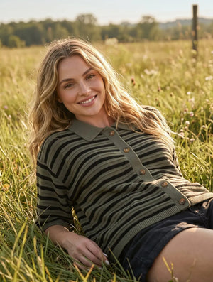 Birdie Striped Button Knit Top