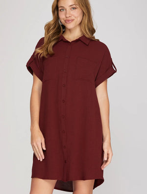 Marla Gameday Maroon Shirt Dress