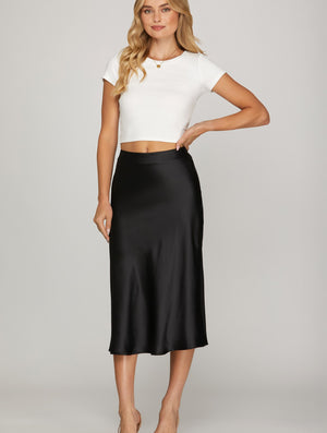 Sonder Black Satin Midi Skirt