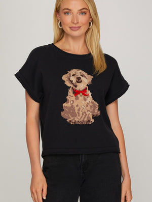 Knit Puppy Bow Sweater