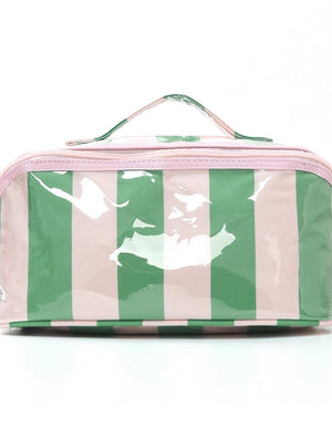 Pink & Green Stripe Open-Flat Cosmetic Pouch