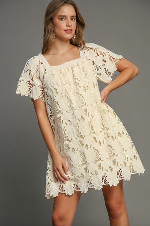 Celine Cream Lattice Dress