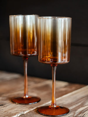 Amber Ombre Mid-Century Wine Glass
