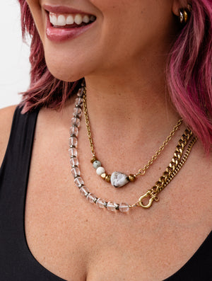 Rachel Nathan Rock Quartz Barrel Shackle Duo Necklace