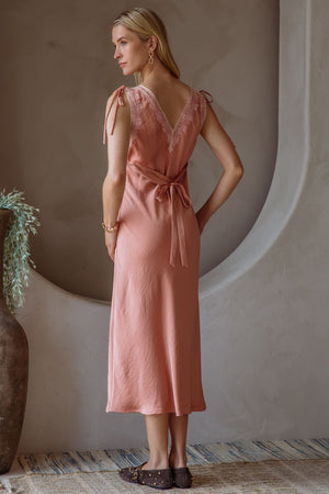 Rose & Lace Champagne Midi Dress