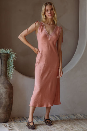 Rose & Lace Champagne Midi Dress