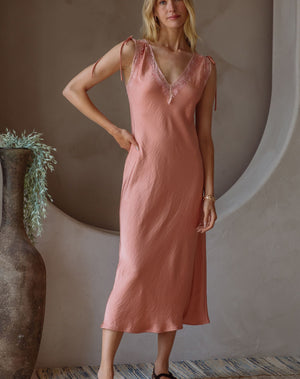 Rose & Lace Champagne Midi Dress