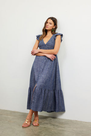 Dakota Smocked Denim Maxi Dress