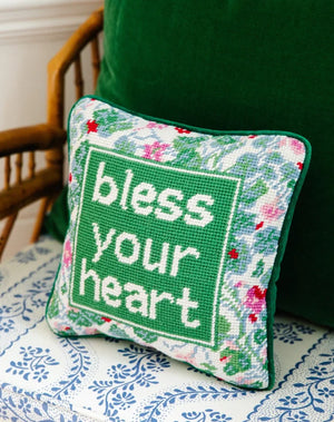 Furbish Needlepoint Bless Your Heart Pillow