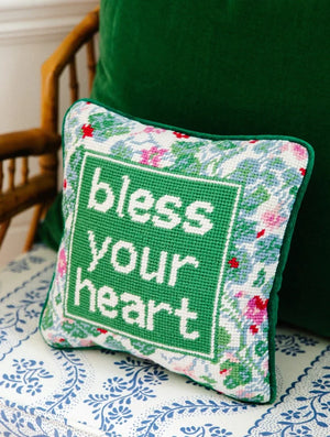 Furbish Needlepoint Bless Your Heart Pillow