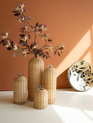 Rattan Wrapped Glass Vase