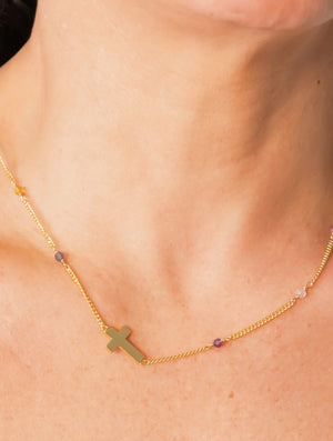 Cross Multi Color Gold Necklace