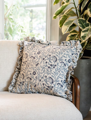 Farmhouse Ruffle Navy Square Pillow