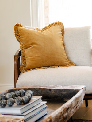 Mustard Ruffle Trim Square Pillow