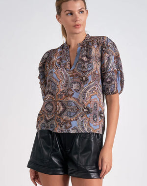 Evelyn Blue Paisley Blouse