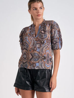 Evelyn Blue Paisley Blouse