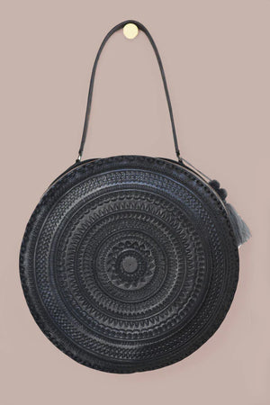 Leather Embossed Circle Shoulder Bag