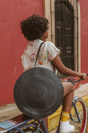 Leather Embossed Circle Shoulder Bag