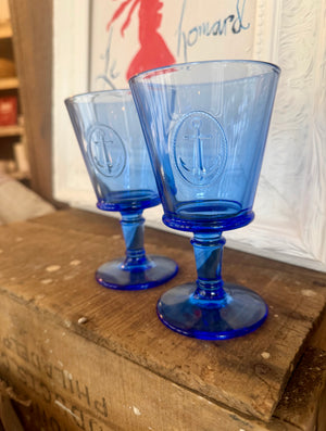 Cobalt Blue Anchor Wine Glass