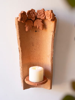 Floral Clay Tile Candle Sconce