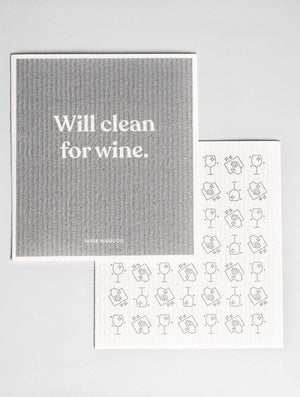 Will Clean for Wine S/2 Biodegradable Dish Clothes