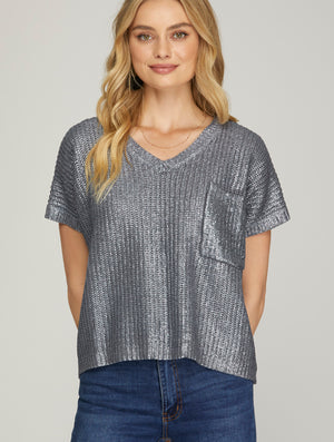 Sophia Knit Shimmer Pocket Sweater