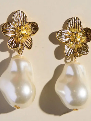 Flower and Pearl Statement Drop Studs