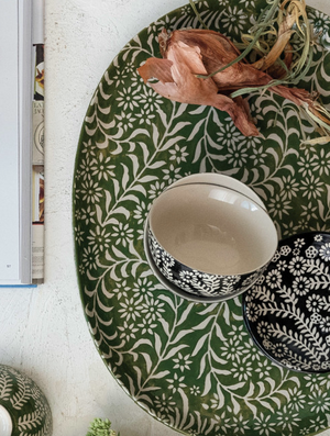 Wax Relief Botanical Stoneware Platter