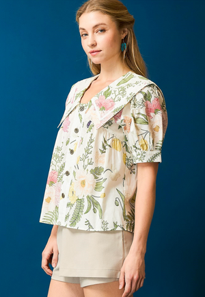 Juniper Floral Bronze Button Top