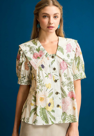 Juniper Floral Bronze Button Top