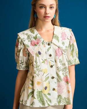 Juniper Floral Bronze Button Top