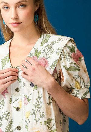 Juniper Floral Bronze Button Top