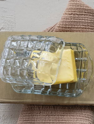 Glass Grid Double Butter Dish