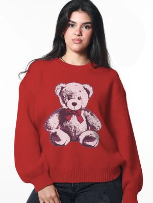 Holiday Bear Oversized Red Sweater