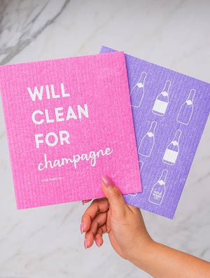 Will Clean for Champagne S/2 Biodegradable Dish Clothes