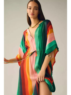 Rainbow Striped Caftan Maxi