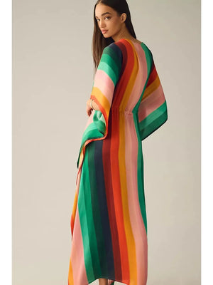Rainbow Striped Caftan Maxi