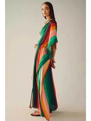 Rainbow Striped Caftan Maxi