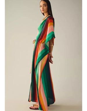 Rainbow Striped Caftan Maxi
